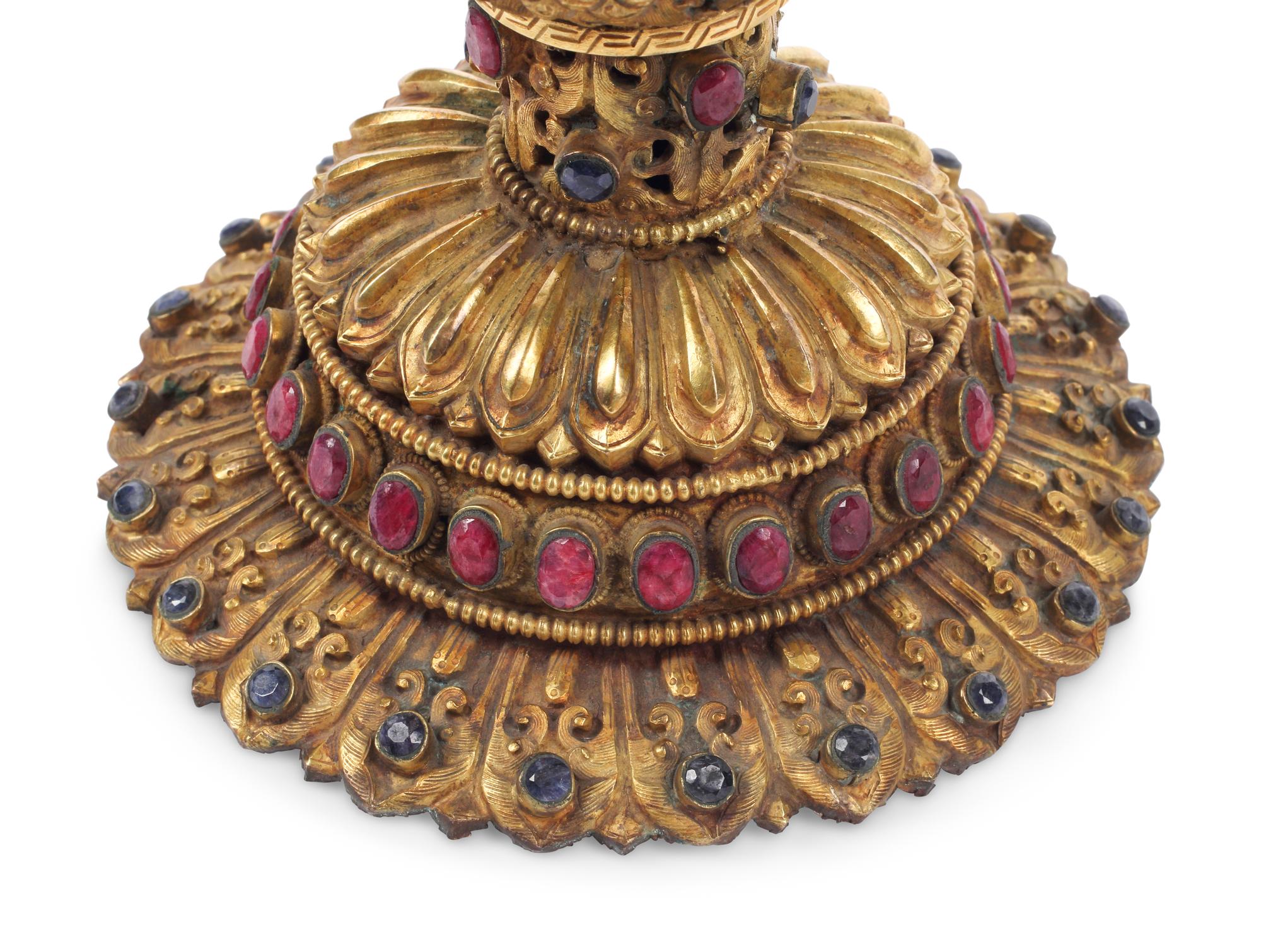 A Large Rock Crystal Bowl on a Jeweled Gilt Metal Base