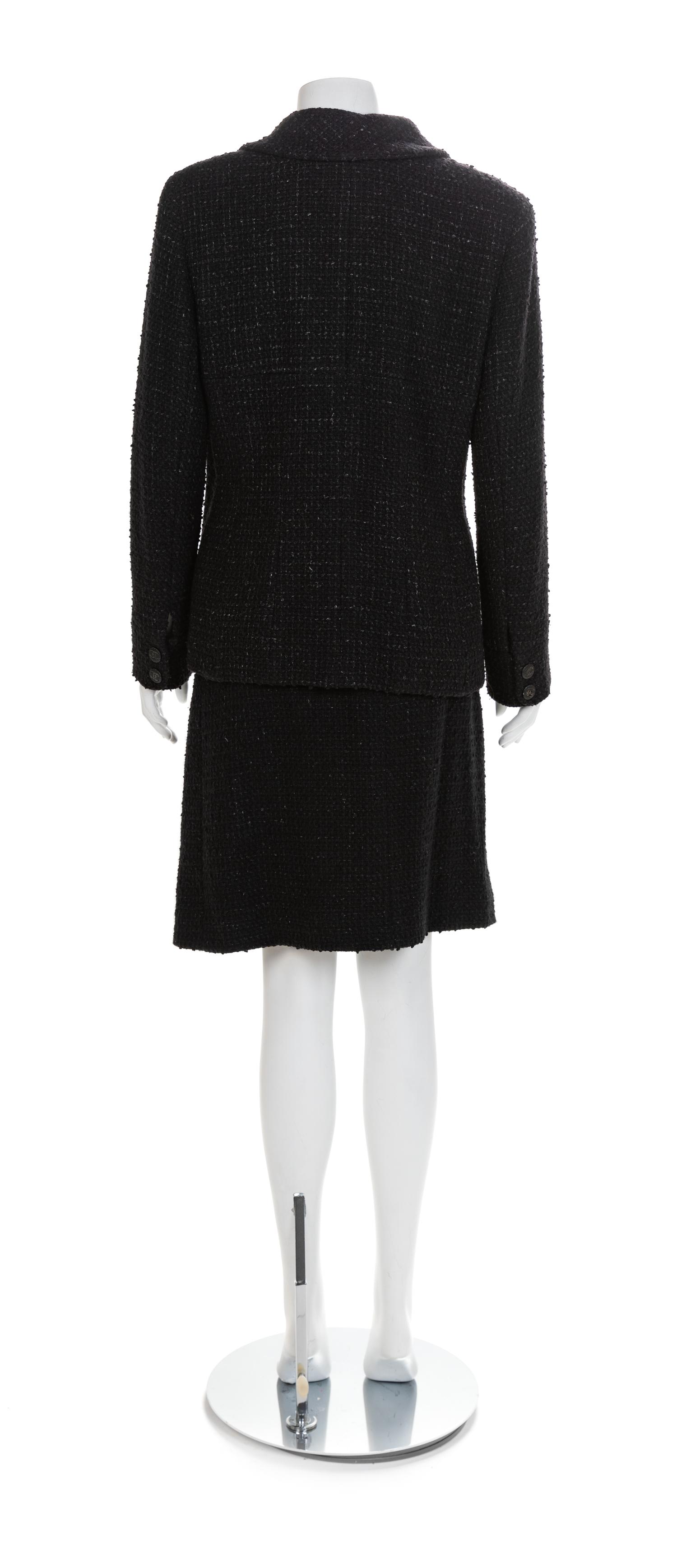 Chanel Black Jacket and Skirt, 2000s Size label: 44