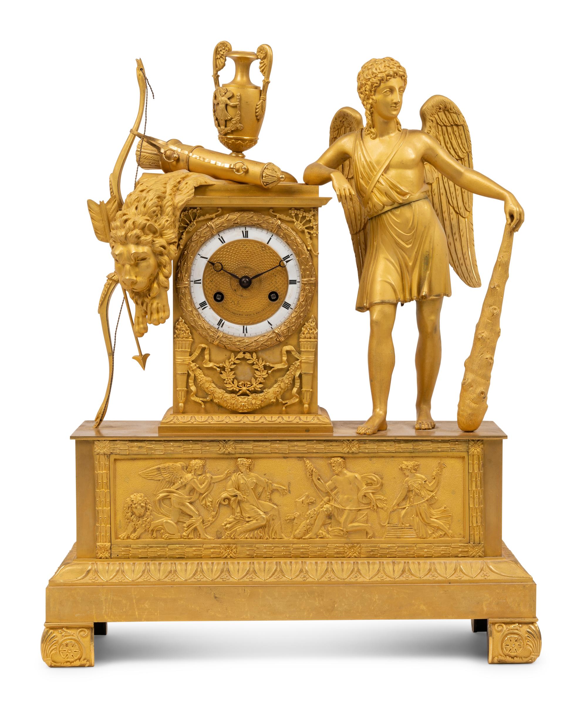 An Empire Gilt Bronze Figural Mantel Clock