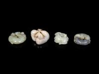 Four Chinese Celadon Jade Carvings of Double Animals