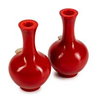 A Pair of Chinese Red Peking Glass Vases