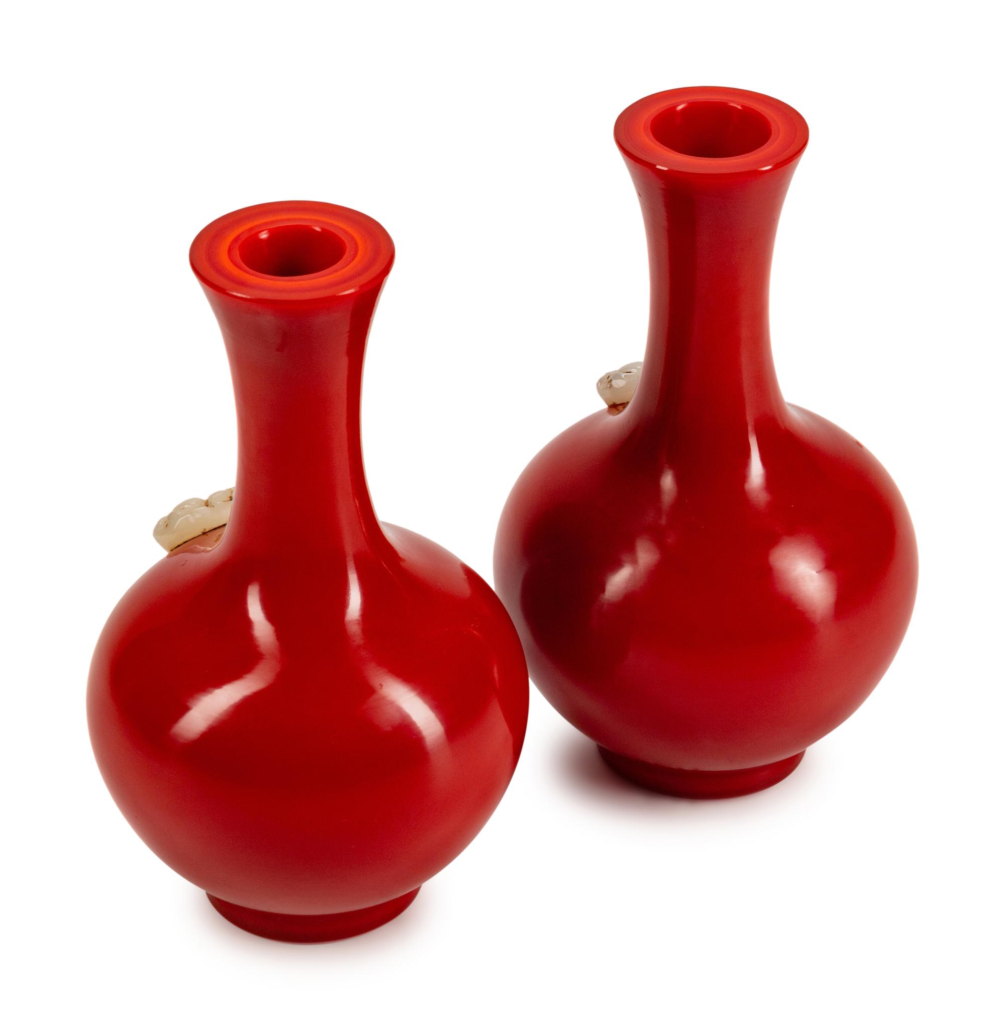 A Pair of Chinese Red Peking Glass Vases
