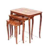 A Set of Three Contemporary Italian Marquetry Nesting Tables Height of tallest 24 1/2 inches. — SECOND HALF 20TH CENTURY