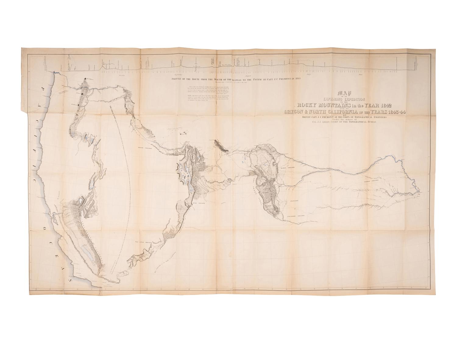 FREMONT, John Charles (1813-1890). Report of The Exploring Expedition to The Rocky Mountains in the year 1842, and to Oregon and North California in the years 1843-'44 . Washington, D. C.: Printed by Order of the House of Representatives, by Blair and Rives, 1845.