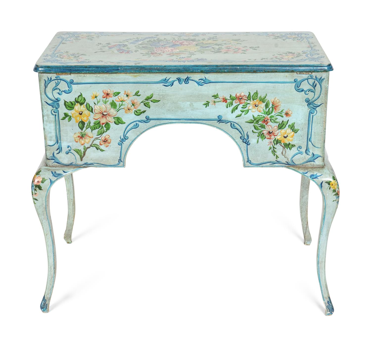 A Louis XV Style Painted Dressing Table with Polychromed Floral Decoration
