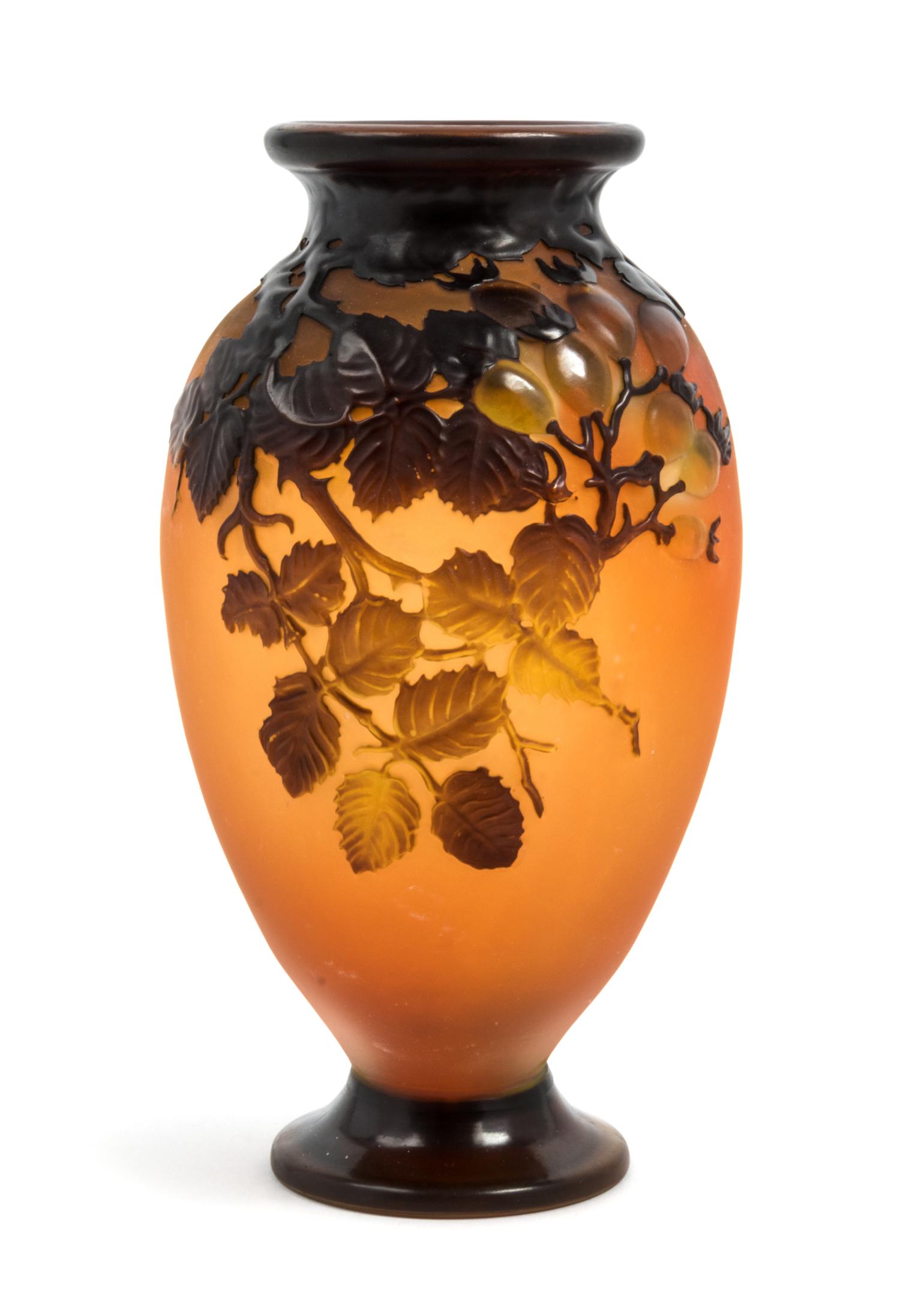 Emile Galle, (French, 1846-1904), a mold blown cameo glass vase, with wild rose decoration