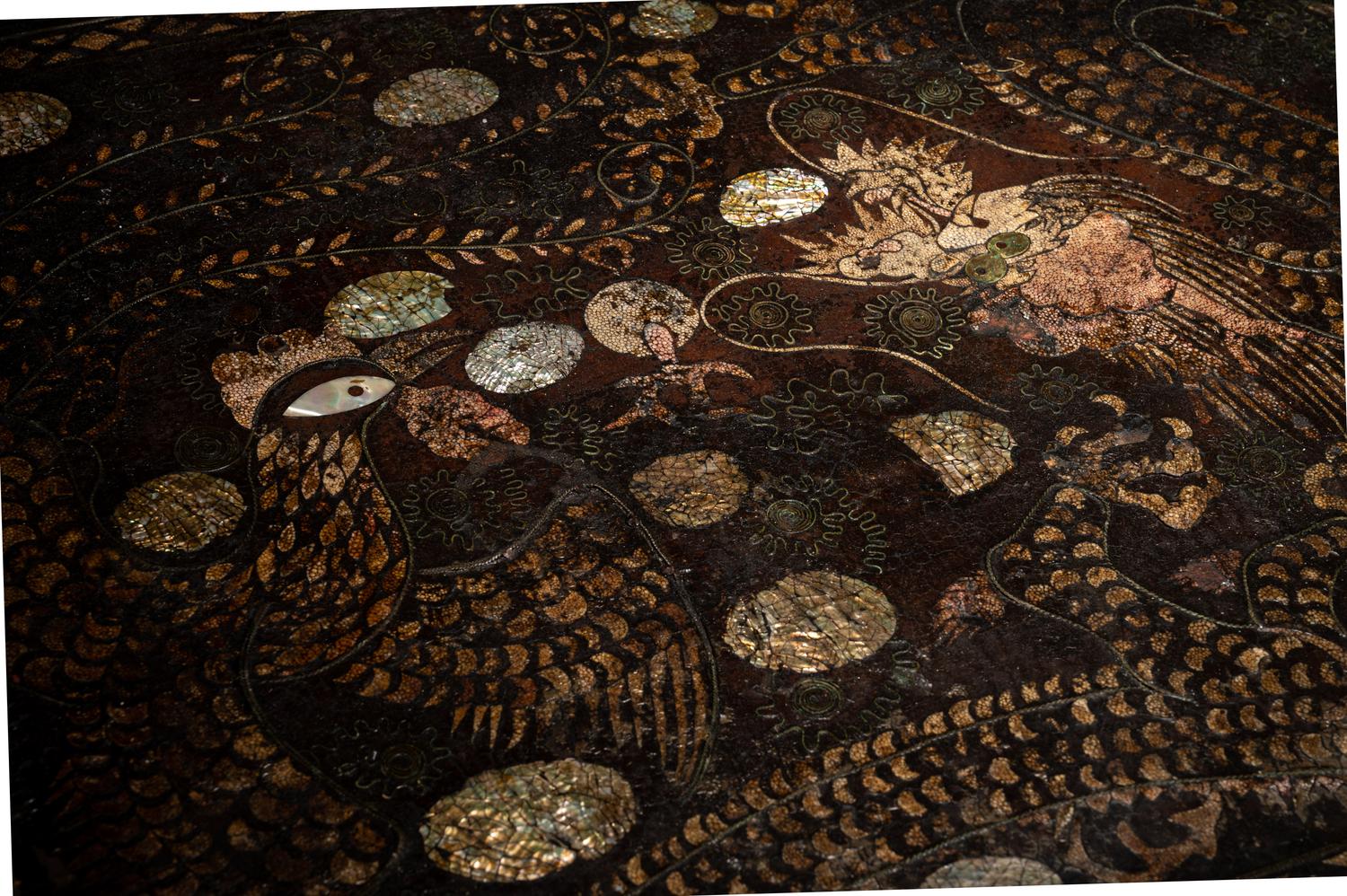 A Korean Mother-of-Pearl and Shagreen Inlaid Brown Lacquered Low Table