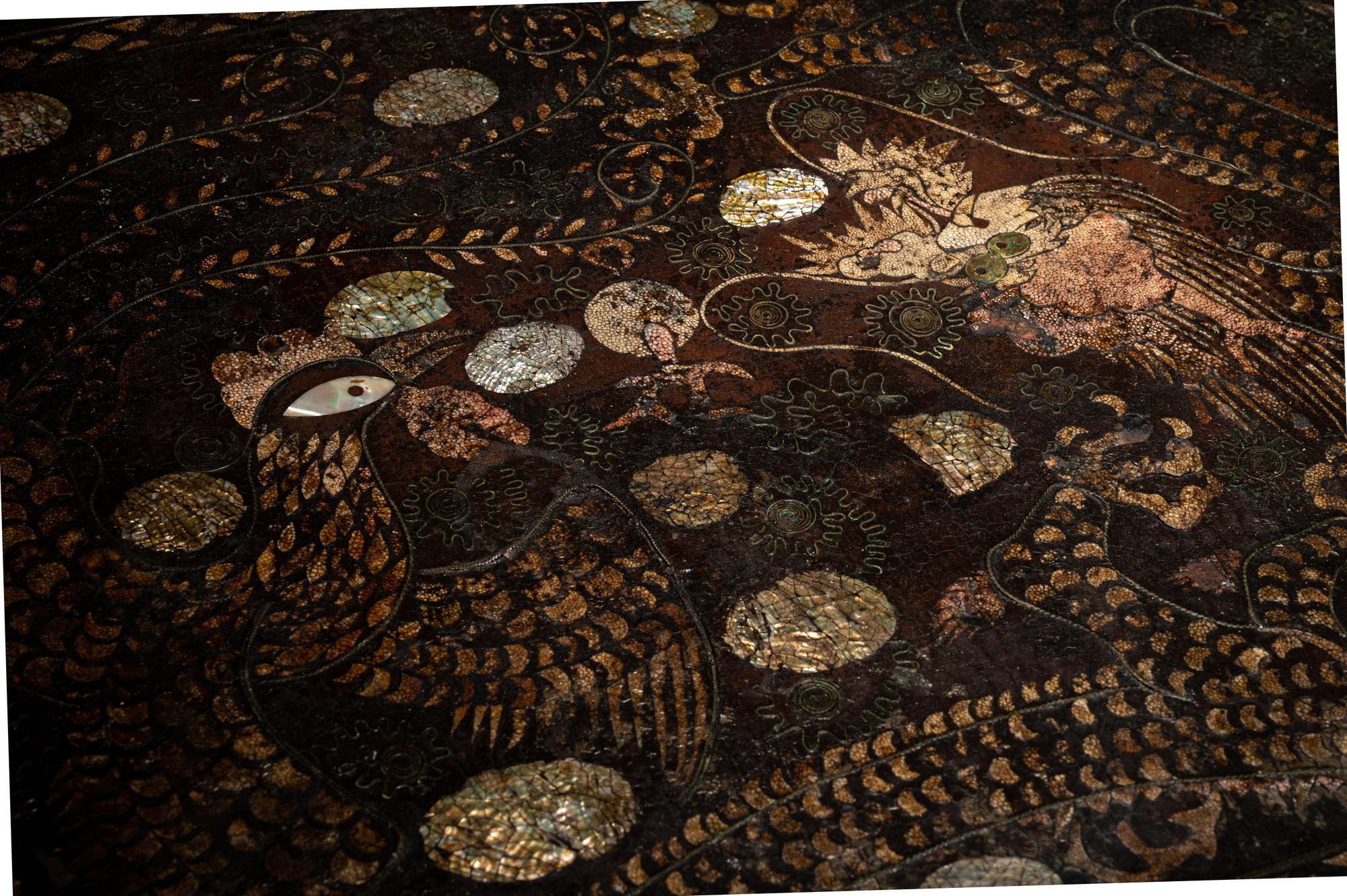 A Korean Mother-of-Pearl and Shagreen Inlaid Brown Lacquered Low Table