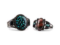 Navajo Silver Cuff Bracelets, with Inlay