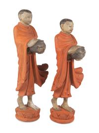 Two Burmese Polychrome Painted Carved Wood Figures