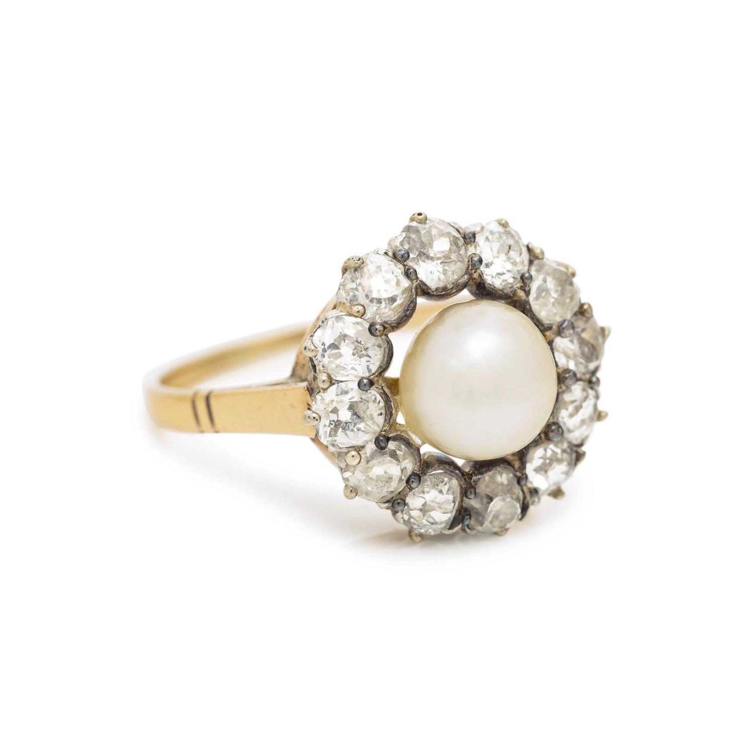 ANTIQUE, CULTURED PEARL AND DIAMOND RING
