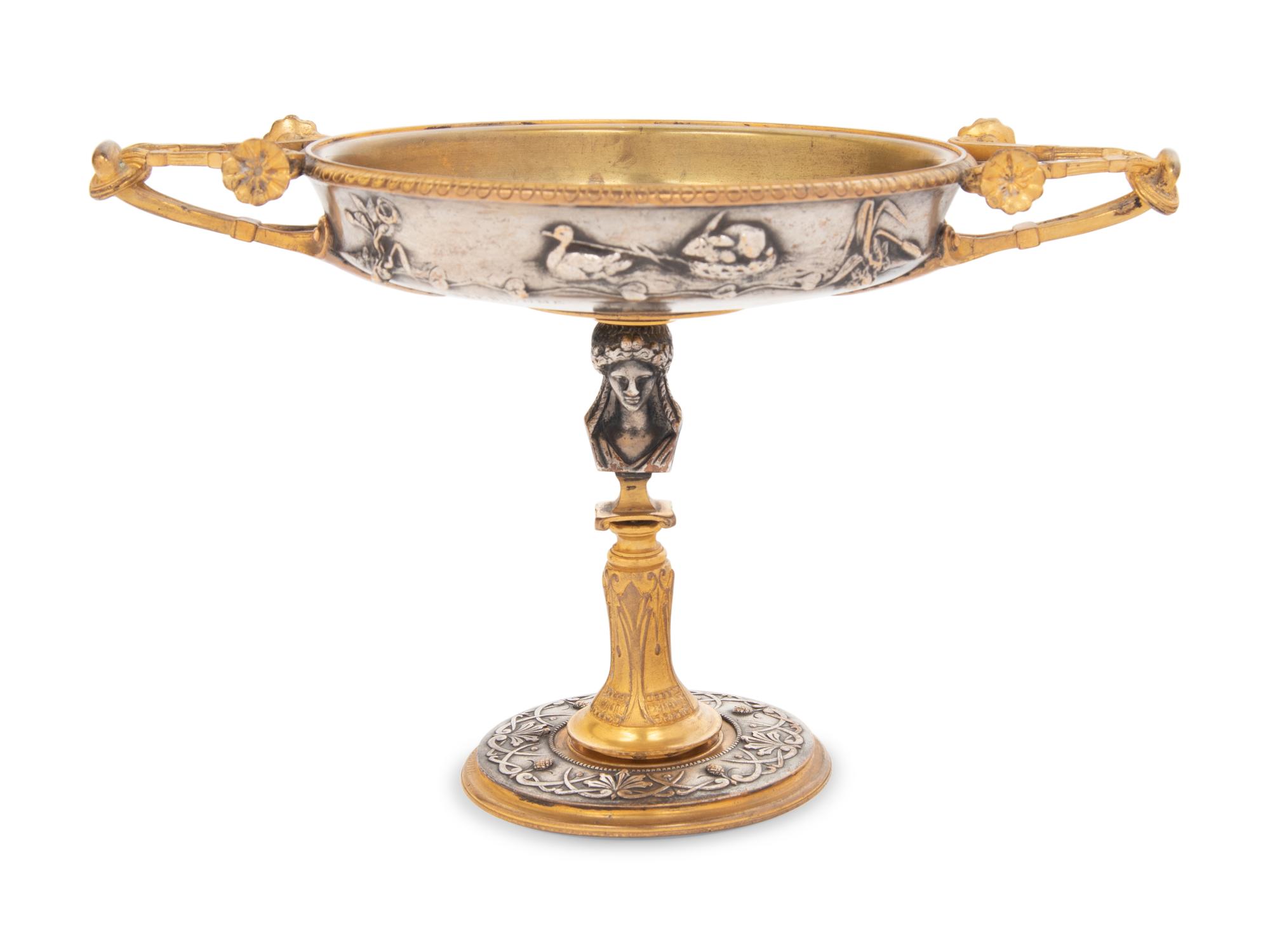 A French Gilt and Silvered Bronze Tazza by Henry Cahieux (French, active 19th Century)