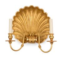 A Set of Six Giltwood Shell-Form Two-Light Sconces
