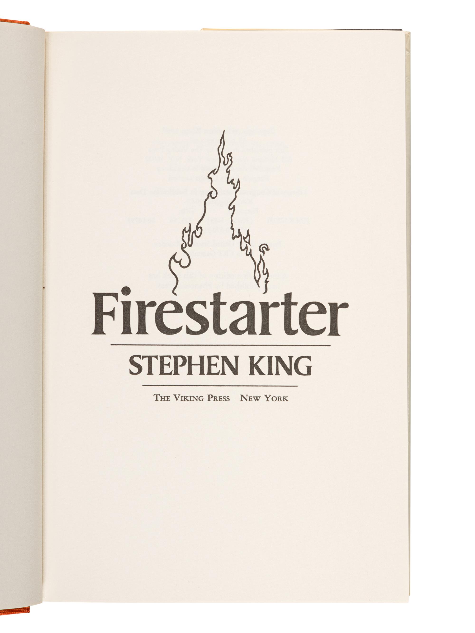 KING, Stephen (b. 1947). Firestarter . New York: The Viking Press, 1980.