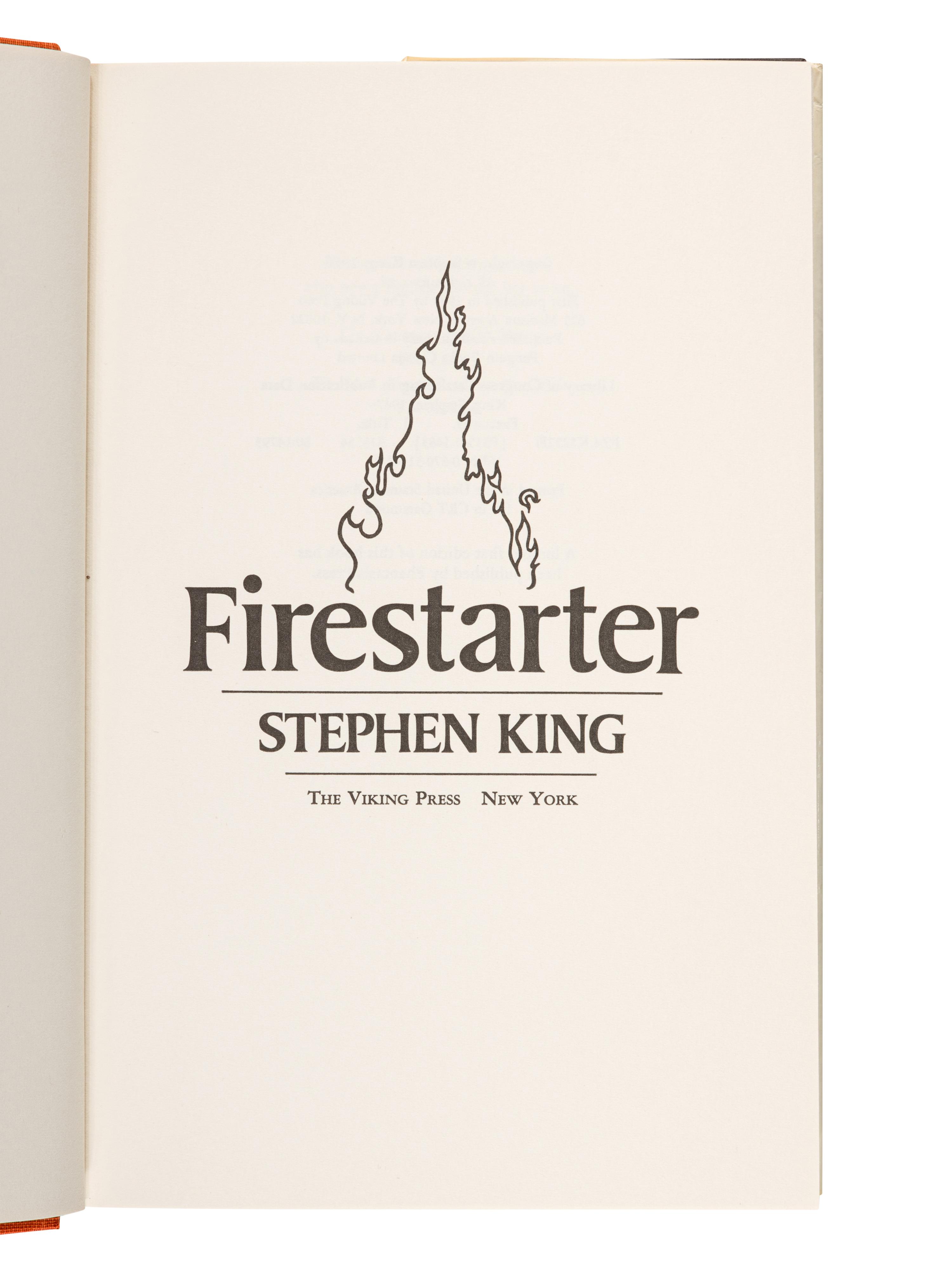 KING, Stephen (b. 1947). Firestarter . New York: The Viking Press, 1980.