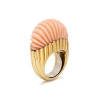 YELLOW GOLD AND ANGEL SKIN CORAL RING