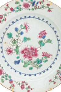 Three Chinese Export Famille Rose Porcelain Plates