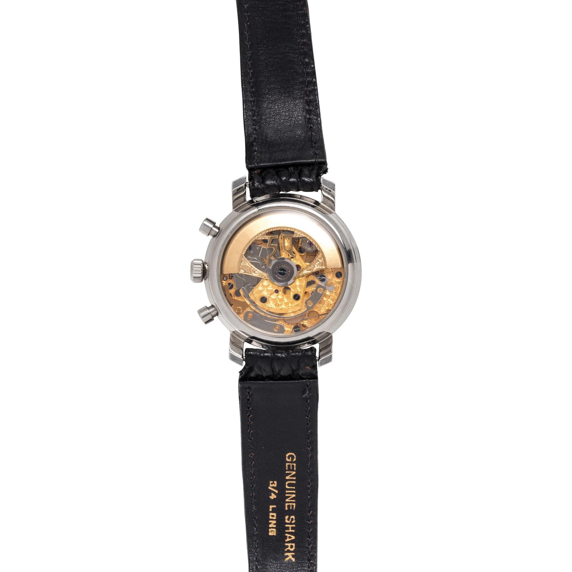 DUBEY & SCHALDENBRAND, STAINLESS STEEL MOON PHASE TRIPLE CALENDAR CHRONOGRAPH WRISTWATCH