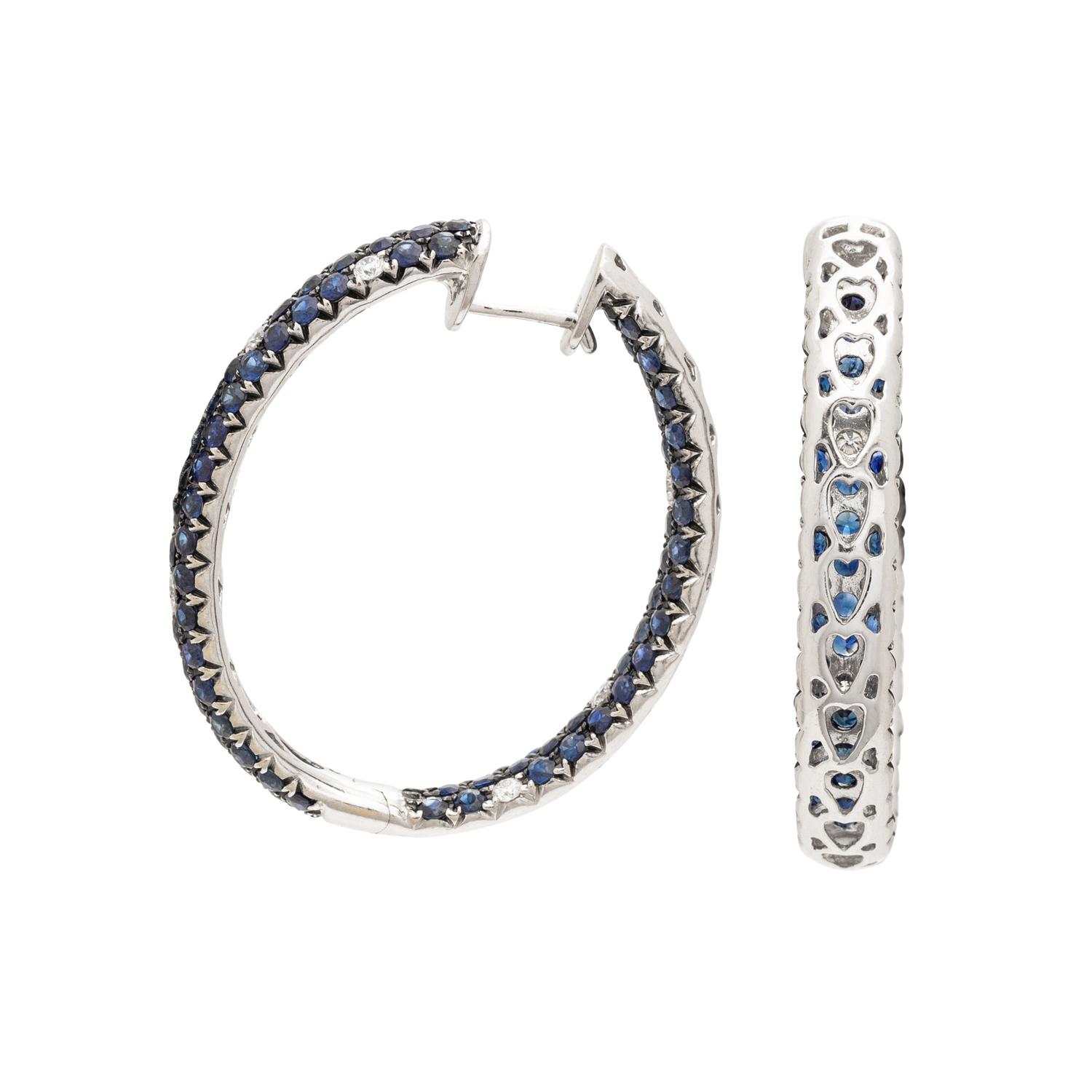SAPPHIRE AND DIAMOND HOOP EARRINGS