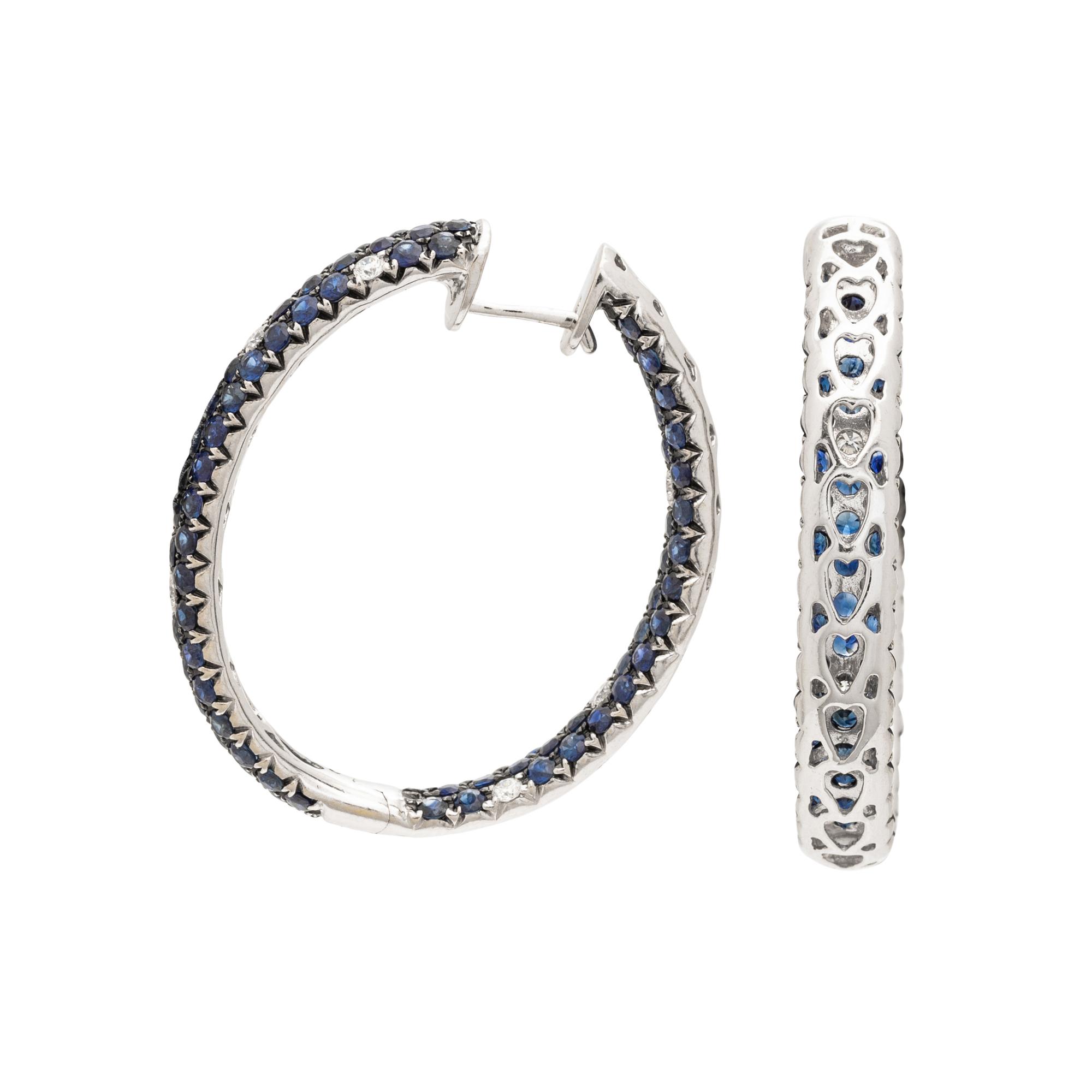 SAPPHIRE AND DIAMOND HOOP EARRINGS