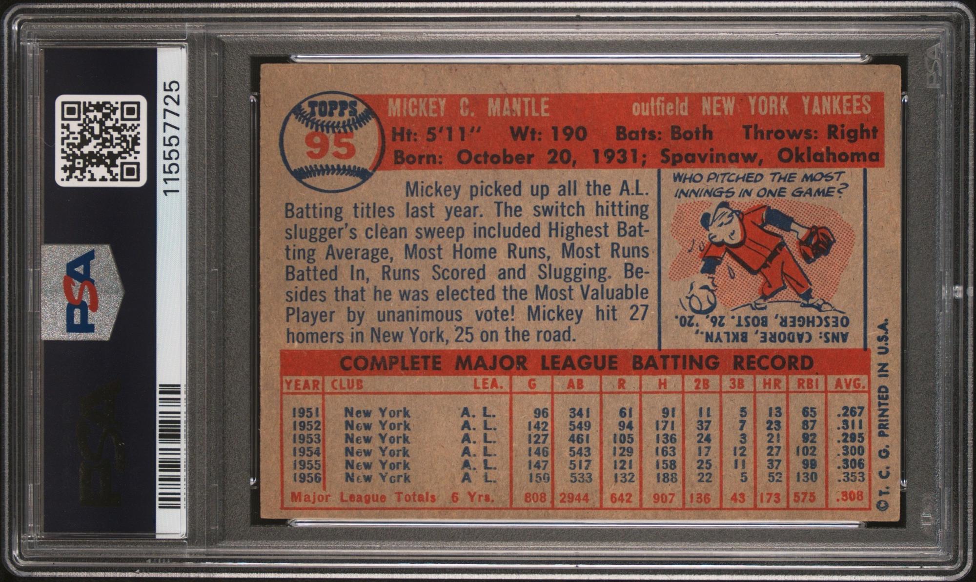 A 1957 Topps Mickey Mantle Baseball Card No. 95 (PSA 3 VG) from The Collection of David Eisenhower