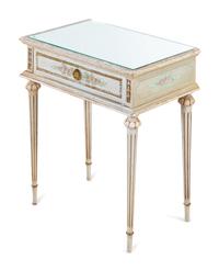A Louis XVI Style Painted Side Table with a Mirrored Top
