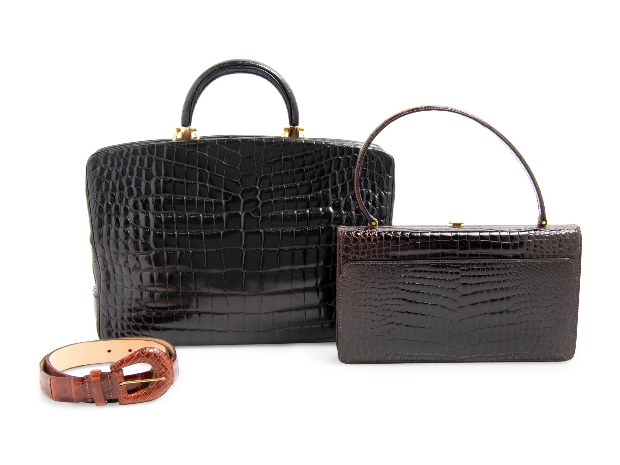 Three Vintage Alligator and Crocodile Accessories; Two Saks, One Rosenfeld, 1970-90s