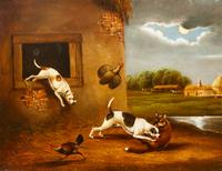 Three Works of Art depicting Various Dog Breeds Largest: 13 3/4 x 21 inches.