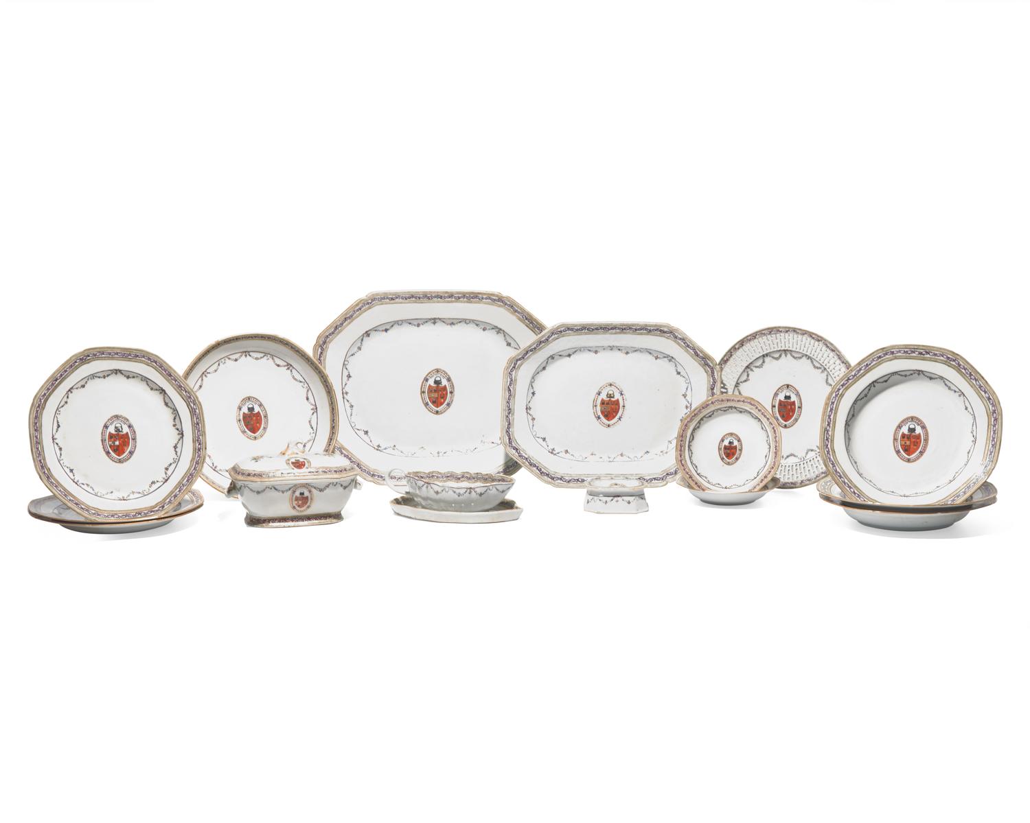 A group of sixteen Chinese Export porcelain tablewares from the "Grierson Service," possibly made for the English or Scottish market, late 18th century
