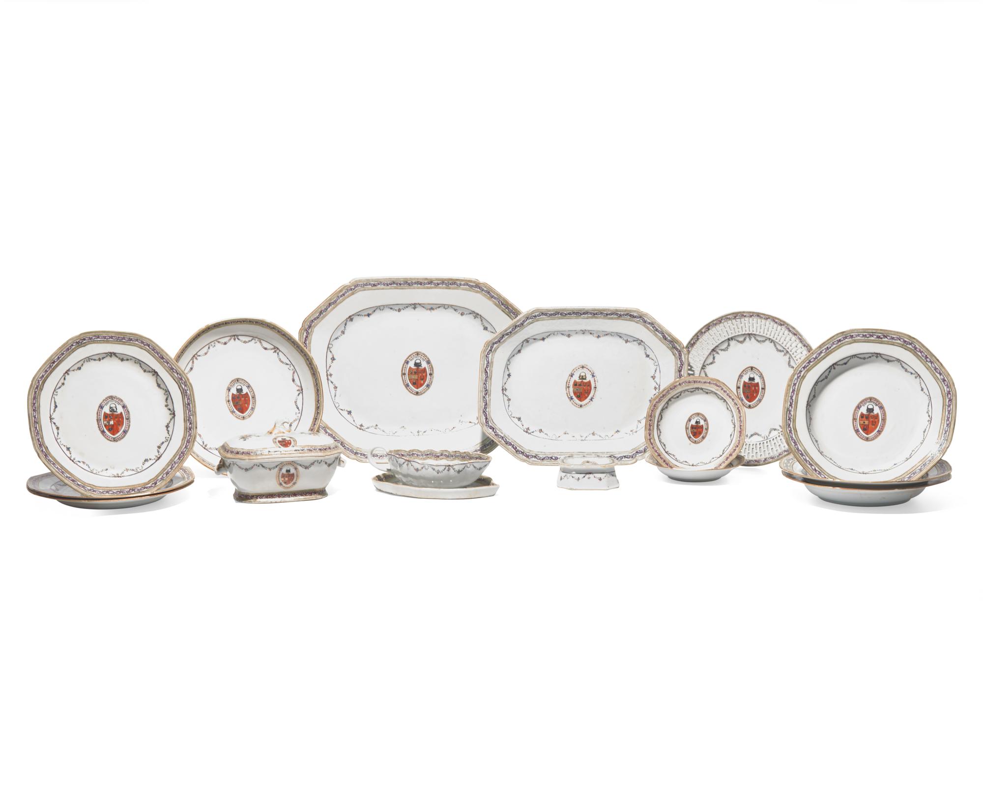 A group of sixteen Chinese Export porcelain tablewares from the "Grierson Service," possibly made for the English or Scottish market, late 18th century