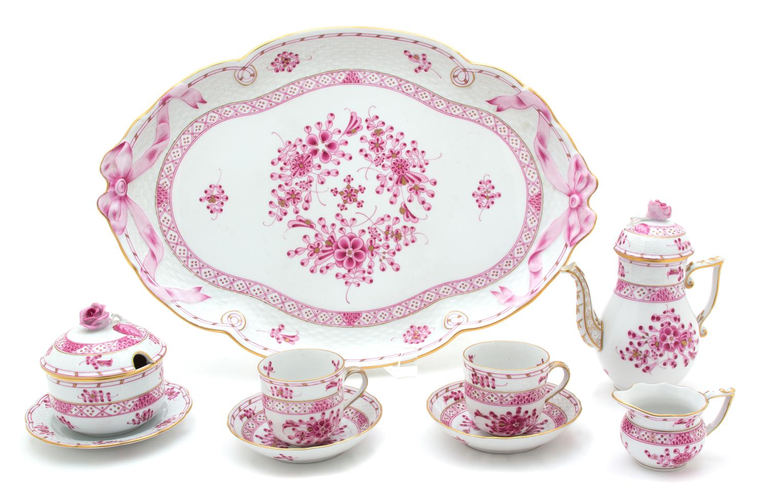 A Herend Porcelain Six Piece Breakfast Set Length of tray 16 inches. — 20TH CENTURY