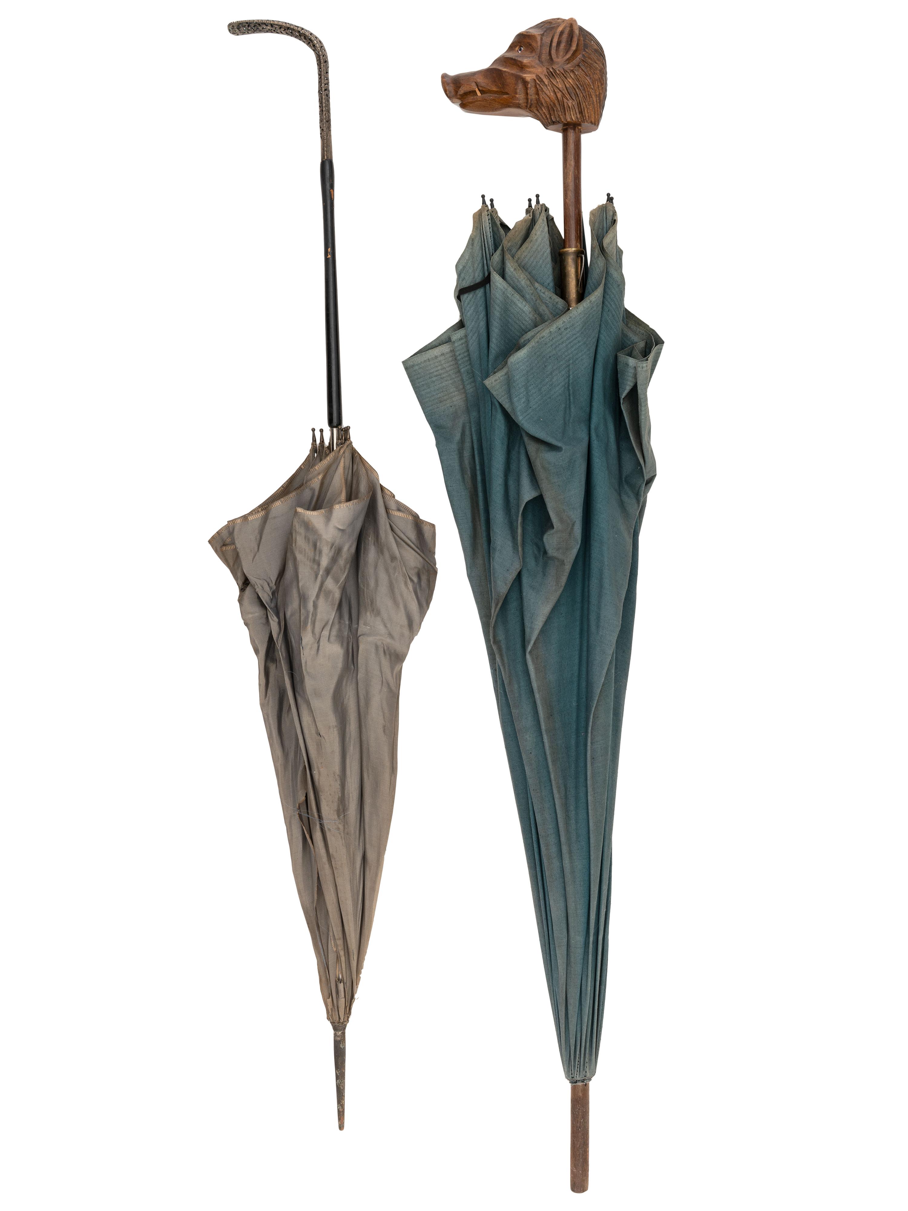 Two Parasols with Decorated Handles