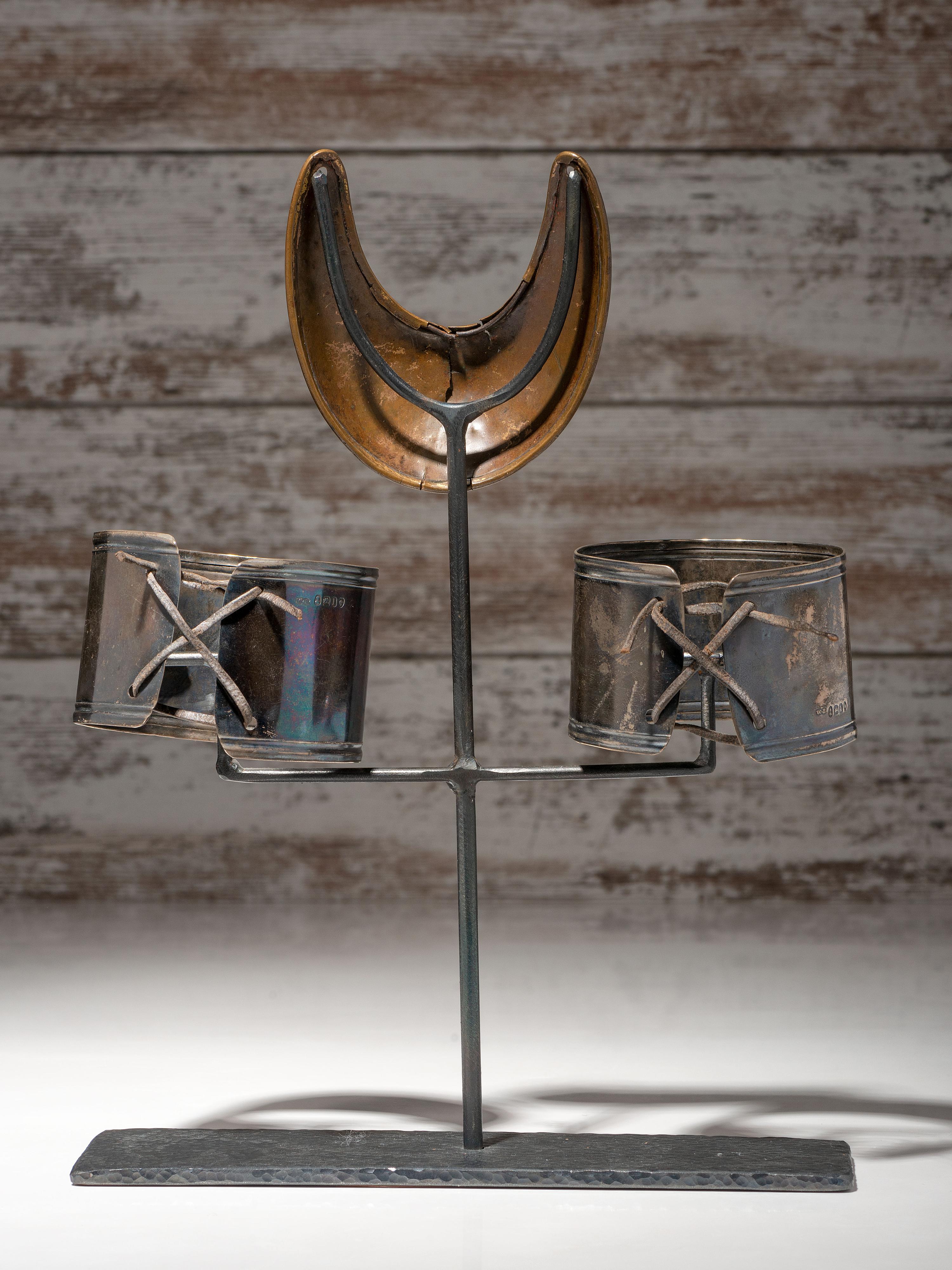 George III Era Sterling Silver Armbands and British Officer's Gilt Copper Gorget, Presented to Ojibwa Chief John Aisance