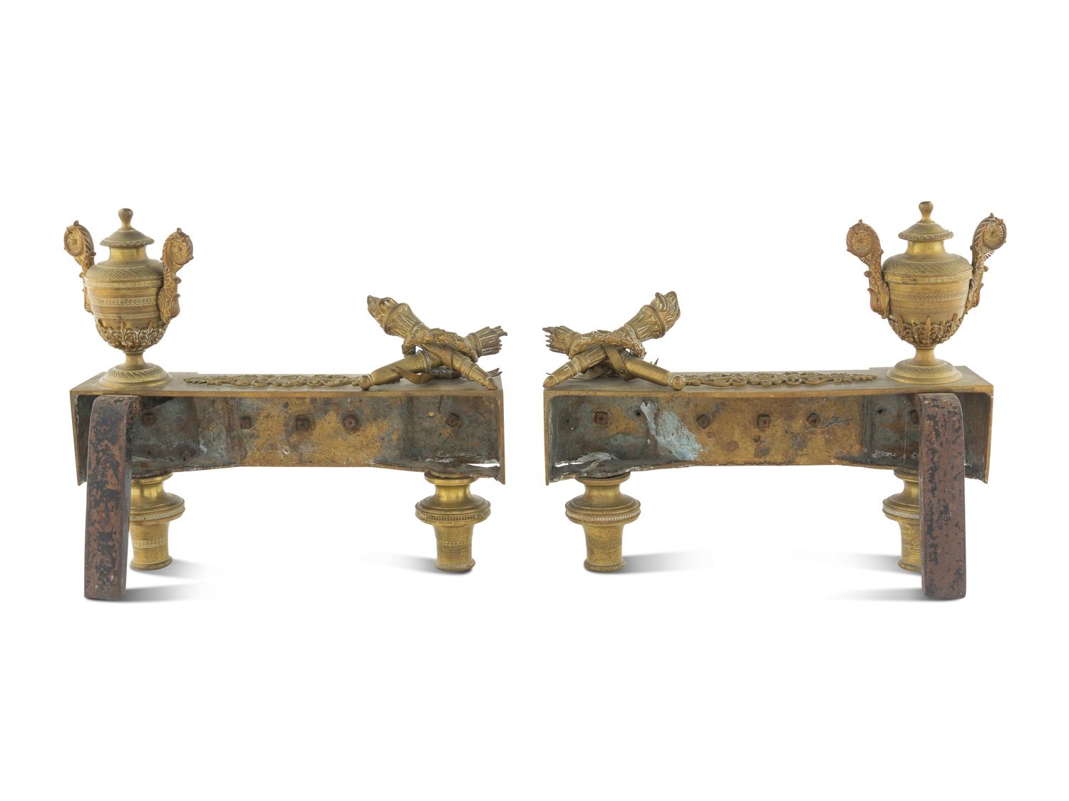 A Pair of Empire Style Gilt Bronze Chenets