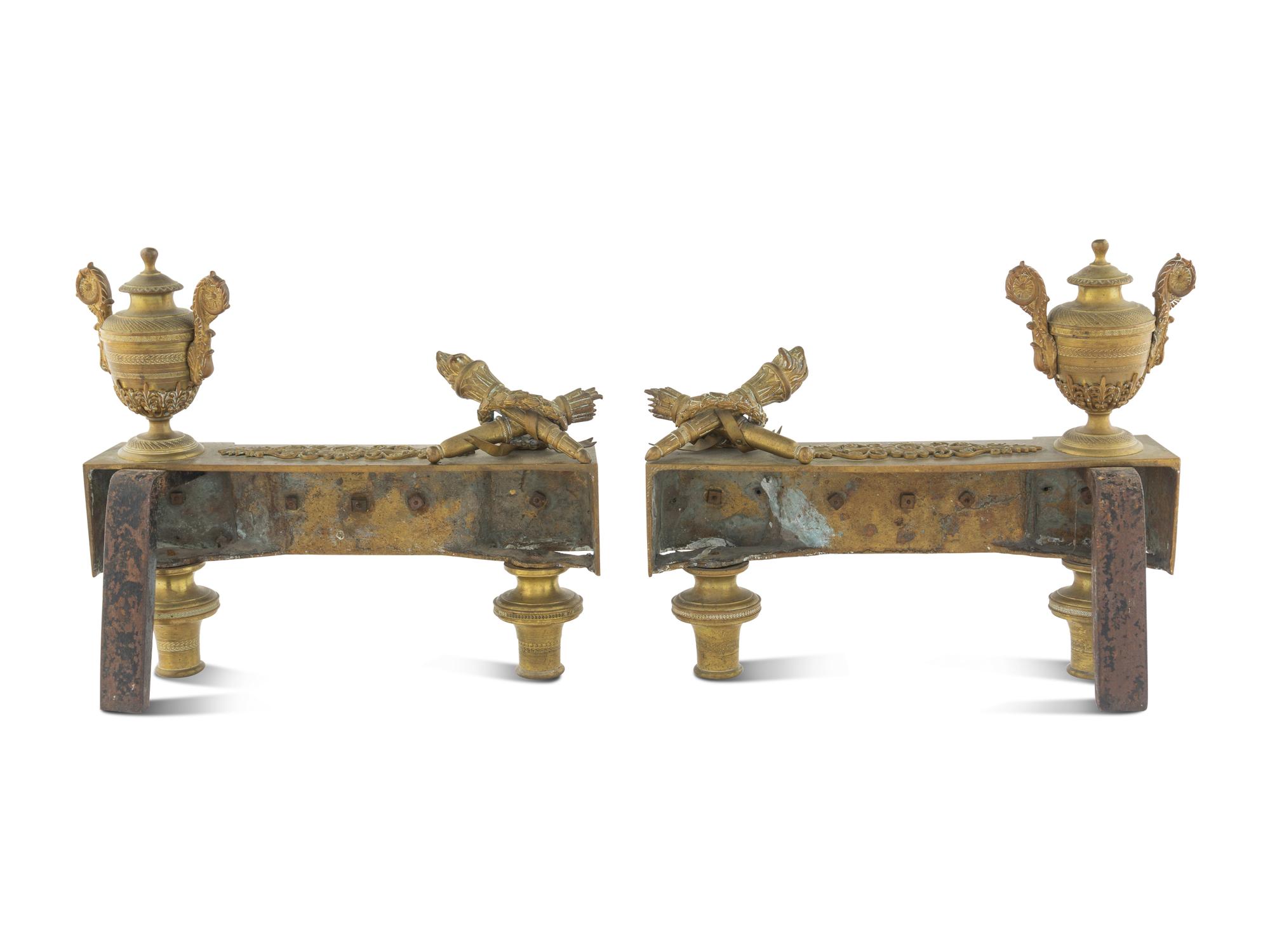 A Pair of Empire Style Gilt Bronze Chenets