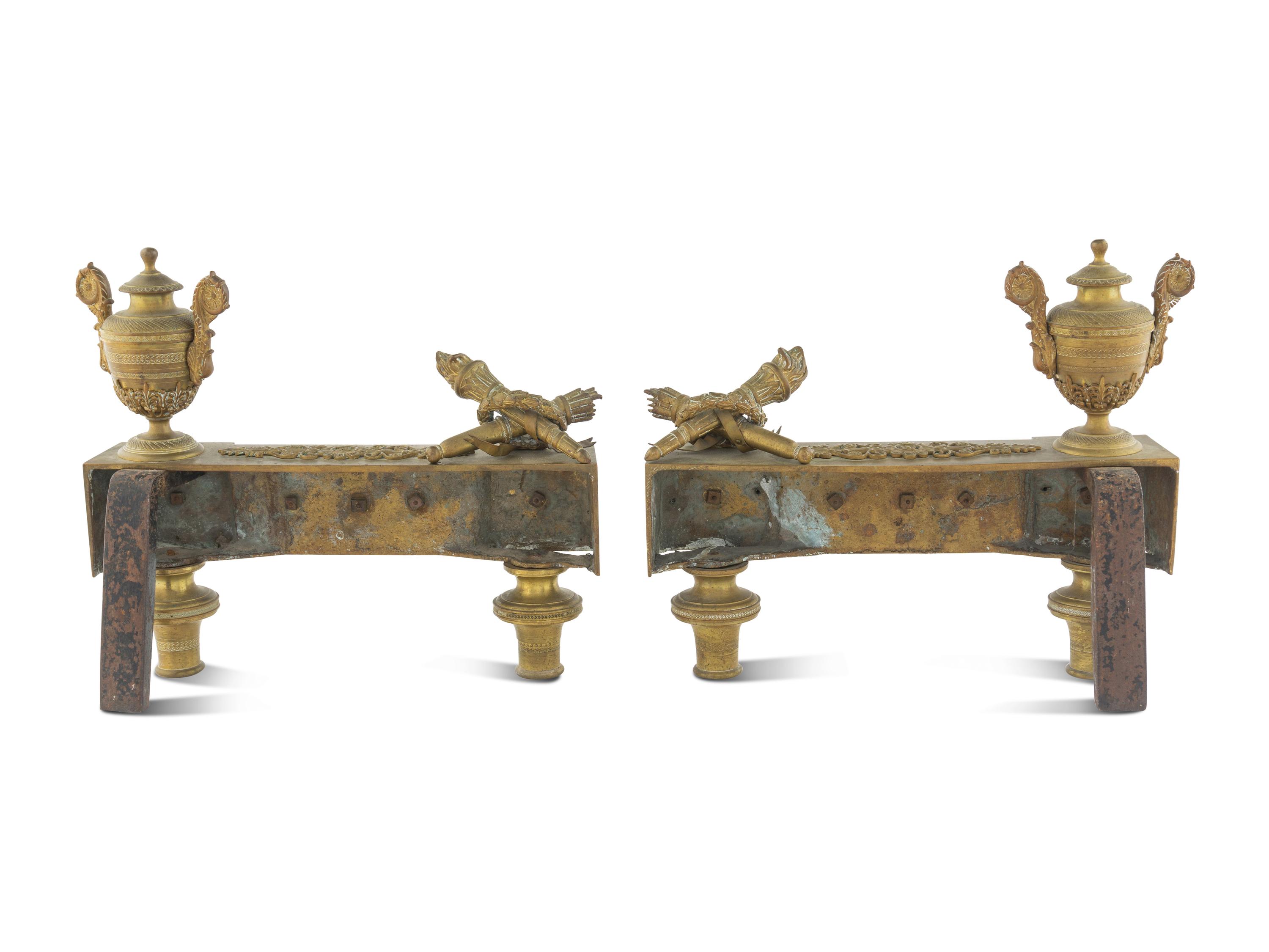 A Pair of Empire Style Gilt Bronze Chenets