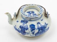 A Blue and White Porcelain Teapot Height 3 1/2 inches. — 19TH CENTURY
