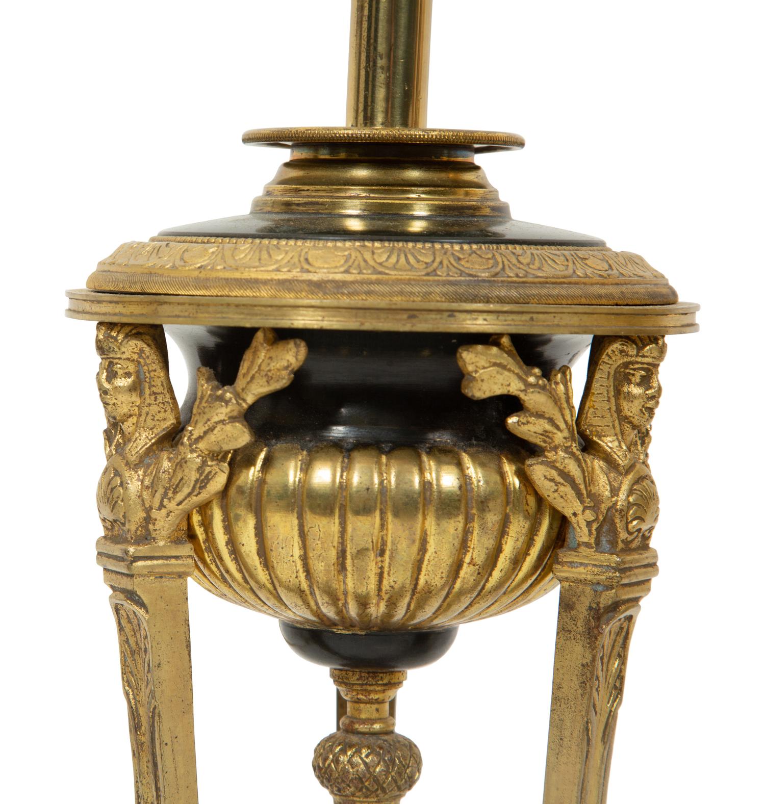 A Pair of French Gilt Bronze and Marble Cassolettes Mounted as Lamps