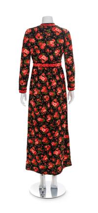 Goldworm Black Red Floral Patterned Dress, 1960-70s Size label: 10