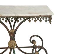 A French Patinated Iron and Marble Pastry Table