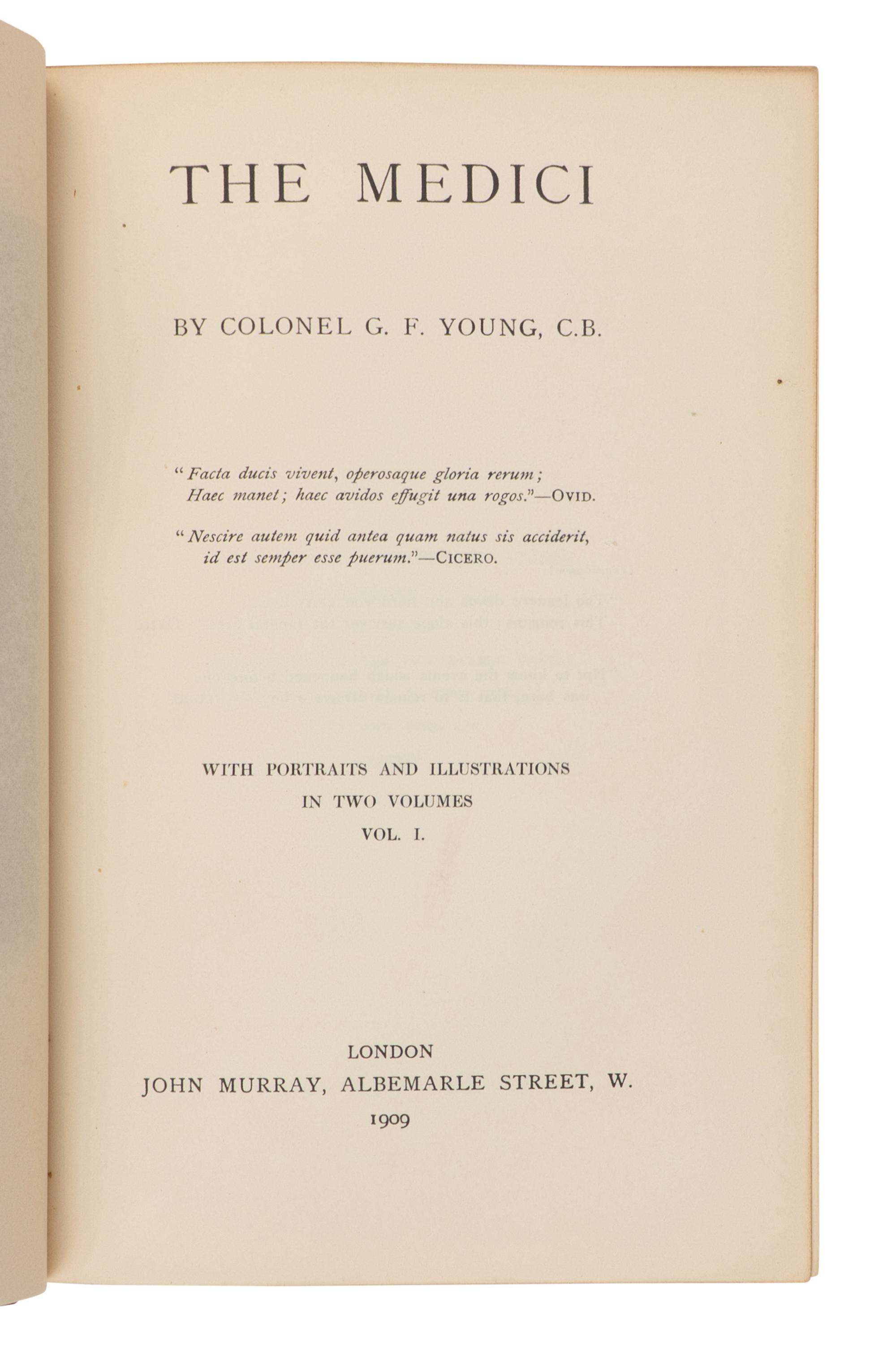 [BINDING]. YOUNG, George Frederic, Col. (1846-1919). The Medici . London: John Murray, 1909.