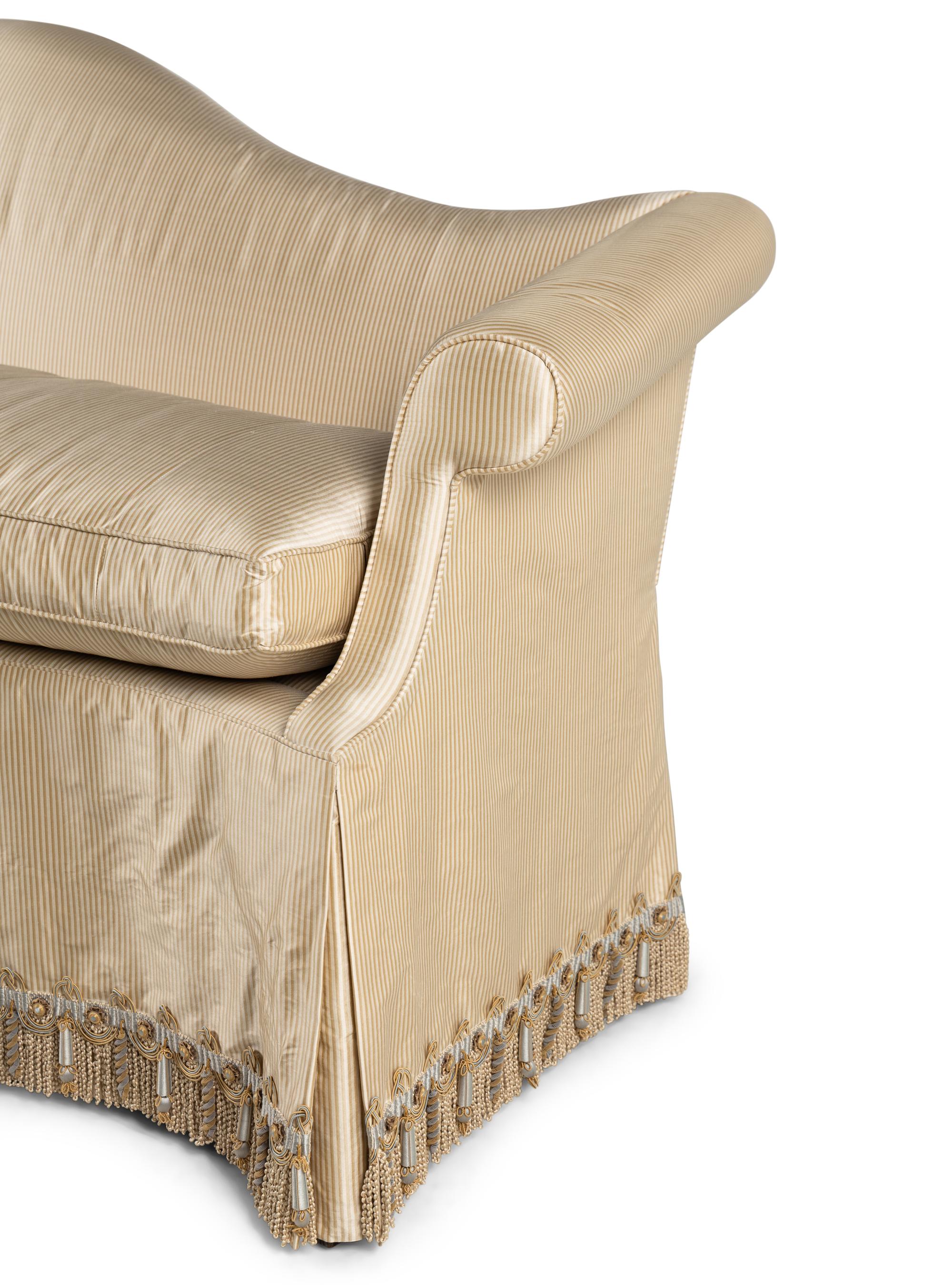 A Custom Silk-Upholstered Camelback Settee