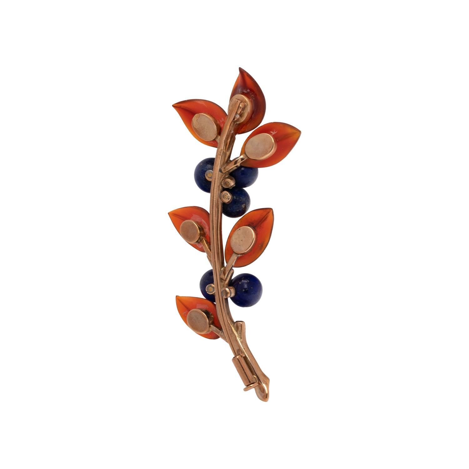AUSTRIAN, HARDSTONE AND DIAMOND FOLIATE BROOCH