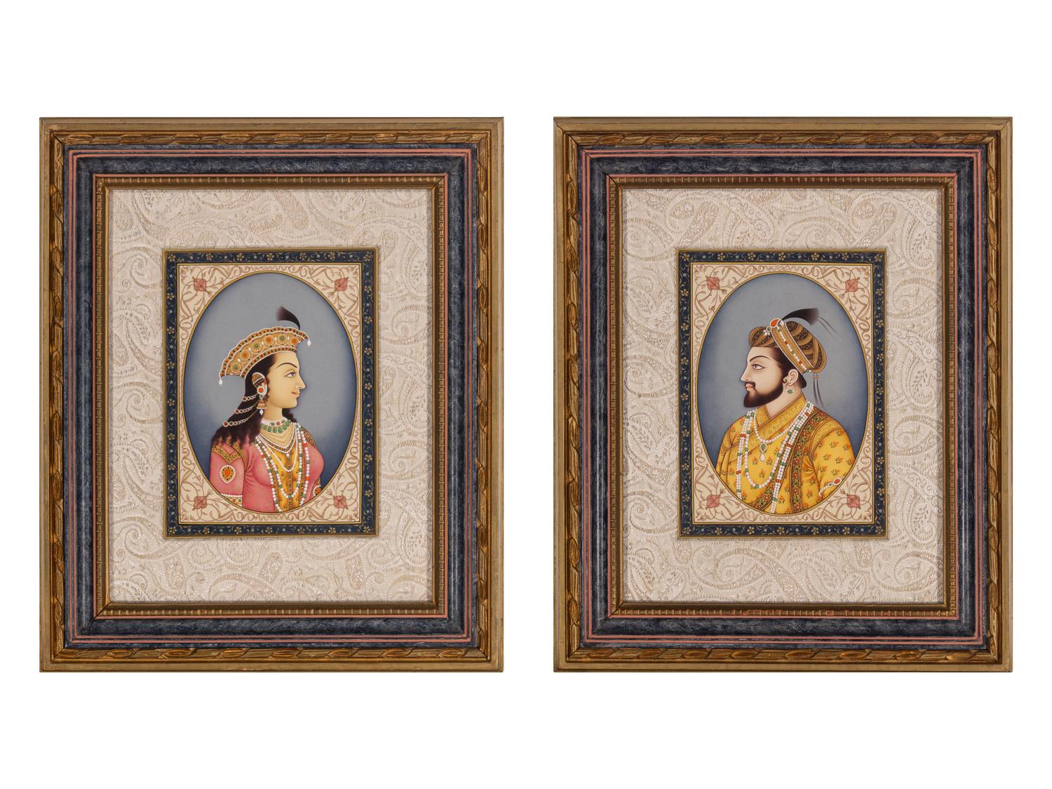 A Pair of Indian Gouache Portraits of Man and Woman