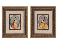A Pair of Indian Gouache Portraits of Man and Woman