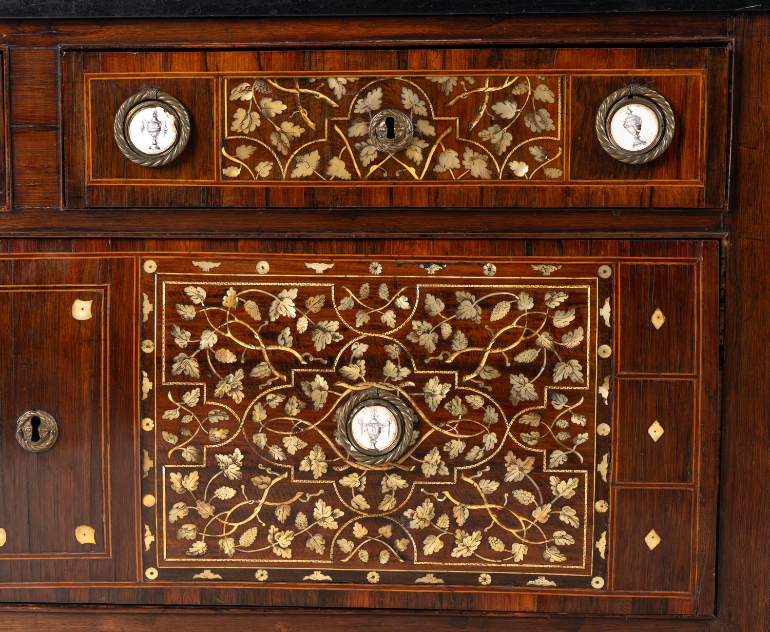 A Pair of North Italian Neoclassical Mother-of-Pearl Inlaid Commodes