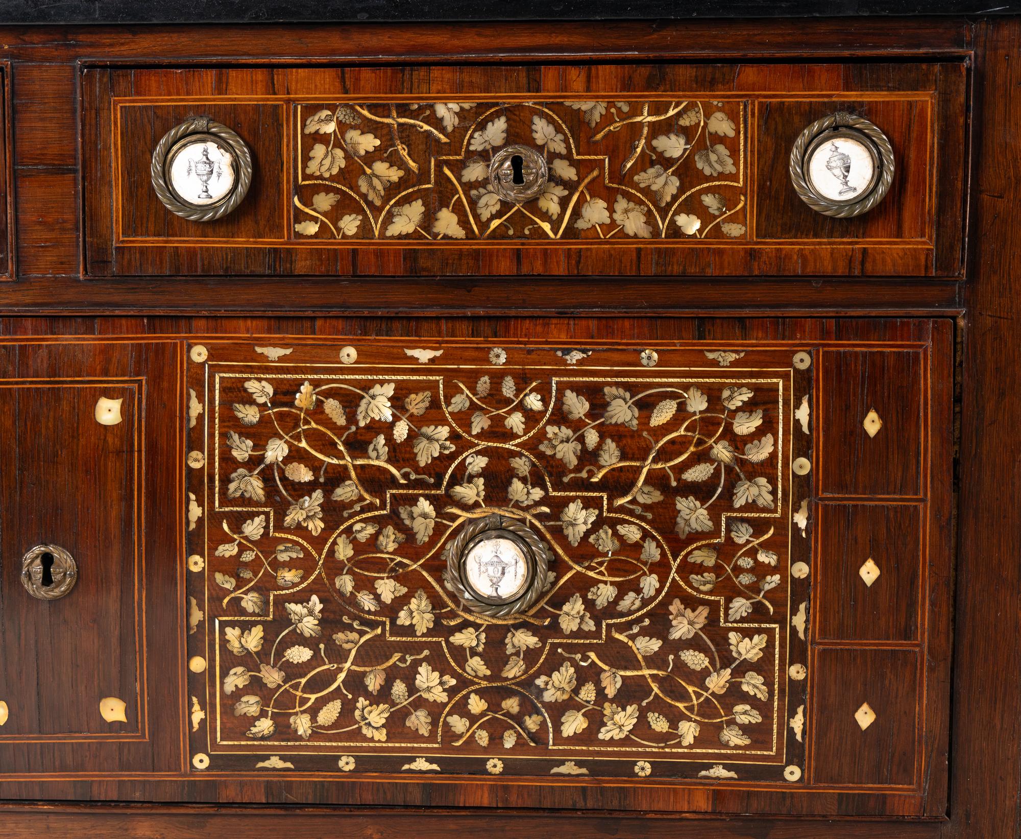 A Pair of North Italian Neoclassical Mother-of-Pearl Inlaid Commodes