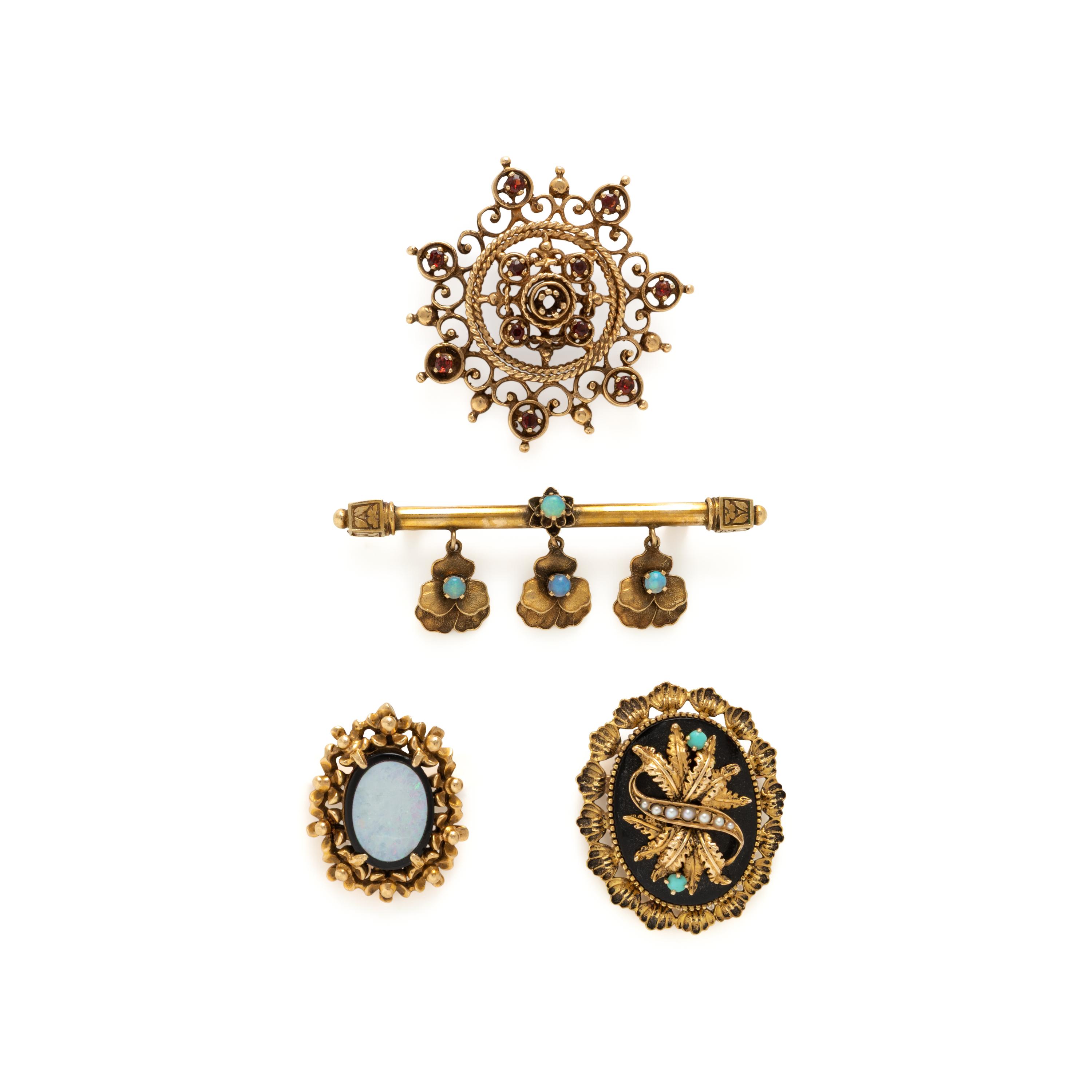 Collection of Mutigem and Yellow Gold Brooches