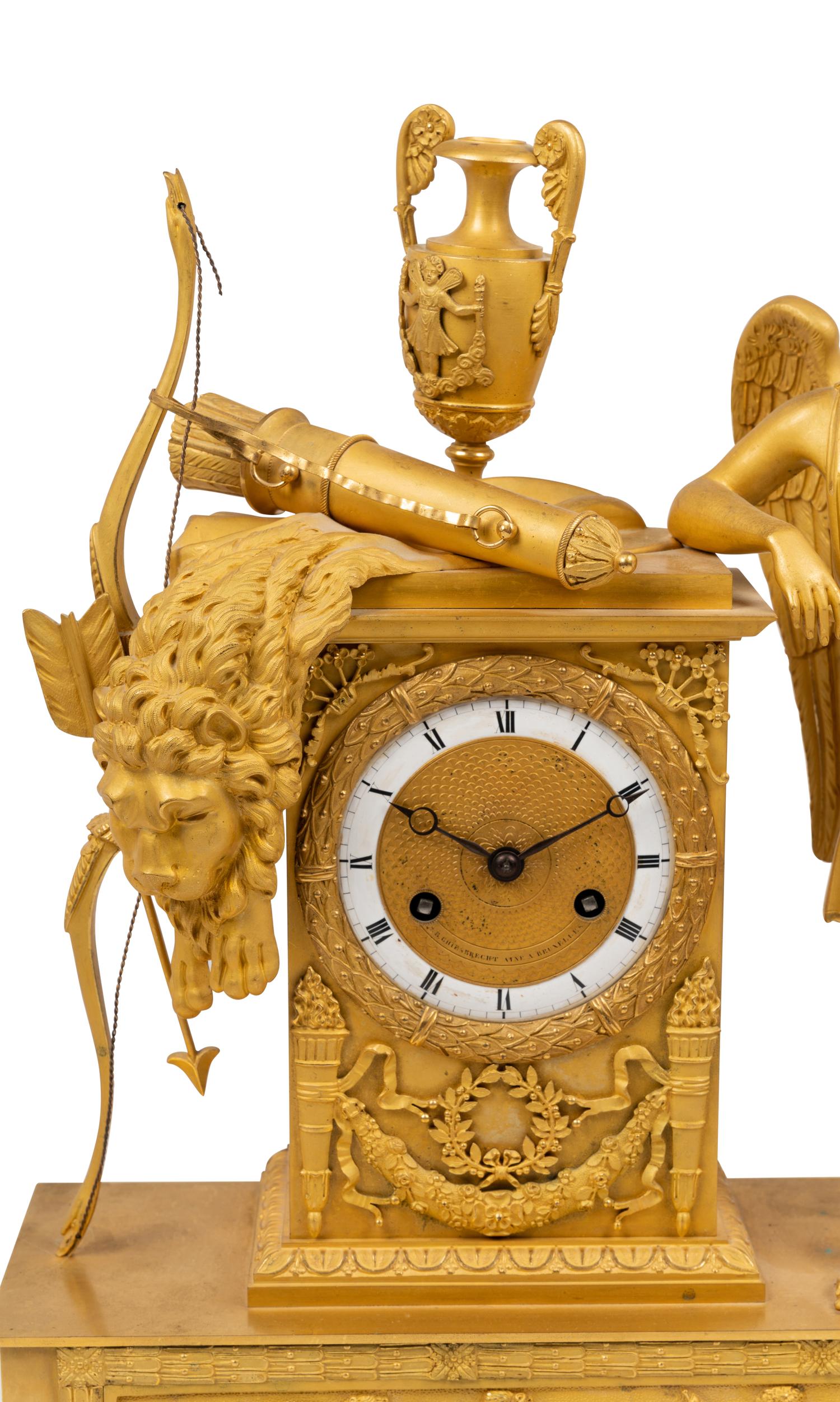 An Empire Gilt Bronze Figural Mantel Clock