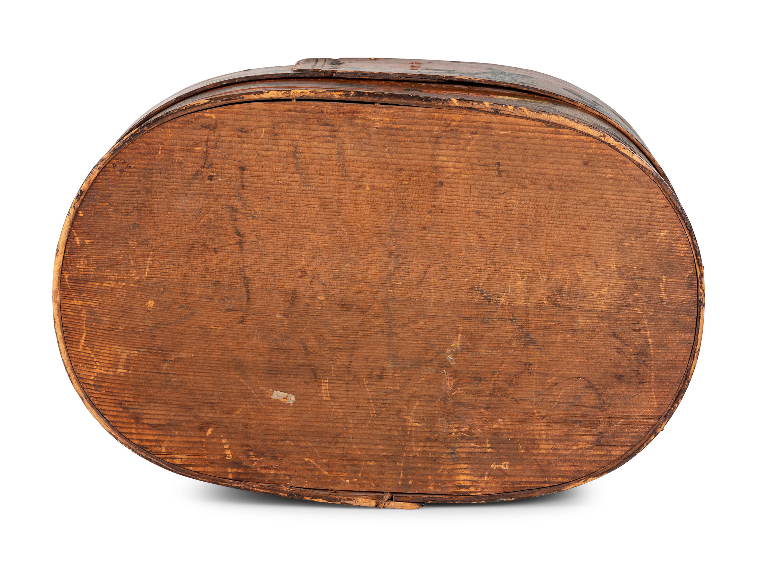 A Pennsylvania Polychrome Painted Bentwood Hat Box